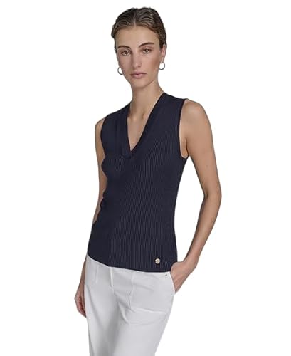Tommy Hilfiger Damen Ärmellos V-Ausschnitt Gerippt Top, Mitternacht/Ausflug, einfarbig (Midnight//Getaway Solids), Klein von Tommy Hilfiger