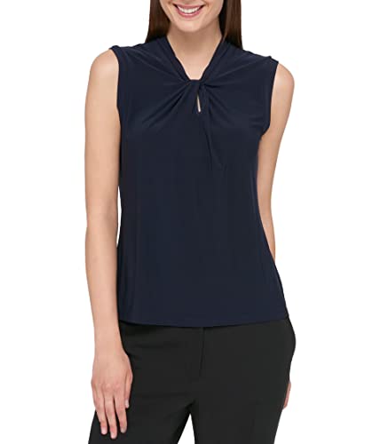 Tommy Hilfiger Damen Ärmellose Knotenbluse-Business Casual Tops mit Knotenausschnitt Hemd, Midnight 01, Klein von Tommy Hilfiger