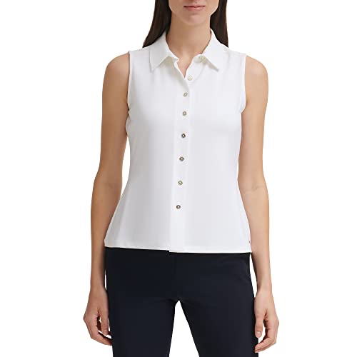 Tommy Hilfiger Damen Ärmellose spitzem Kragen Bluse, Ivory, Small von Tommy Hilfiger