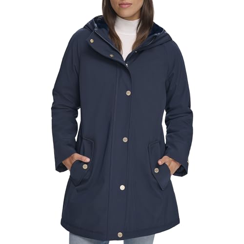 Tommy Hilfiger Damen Long Water-Resistant Rain Jacket Daunenalternativer Mantel, Kapuze A Line Navy, XL von Tommy Hilfiger