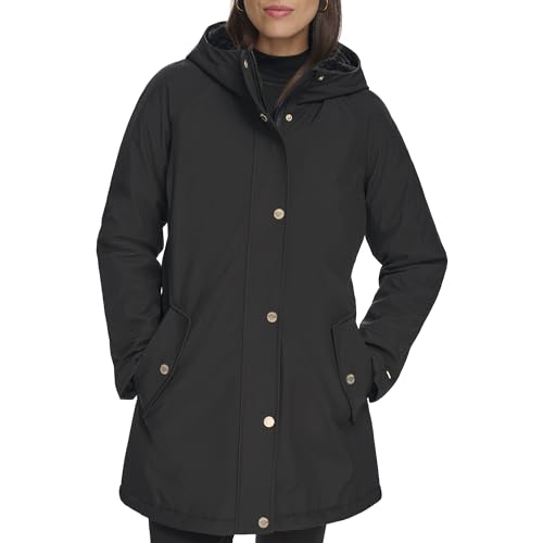 Tommy Hilfiger Damen Long Water-Resistant Rain Jacket Daunenalternativer Mantel, Kapuze A Line Schwarz, XL von Tommy Hilfiger