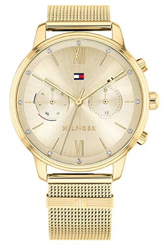 Tommy Hilfiger Multi Zifferblatt Quarz Uhr für Damen mit Gelbgoldfarbenes Edelstahl-Mesh-Gliederarmband - 1782302 von Tommy Hilfiger