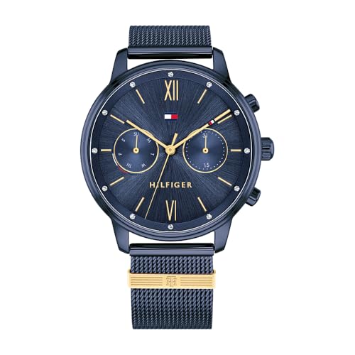 Tommy Hilfiger Multi Zifferblatt Quarz Uhr für Damen mit Blaues Edelstahl-Mesh-Gliederarmband - 1782305 von Tommy Hilfiger