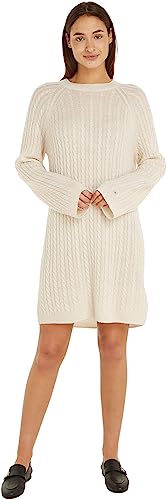 Tommy Hilfiger Damen Kleid Soft Wool C-Neck Langarm, Beige (Cashmere Creme), M von Tommy Hilfiger