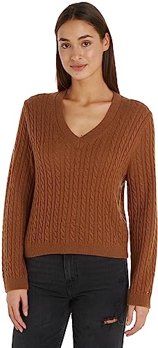 Tommy Hilfiger Damen Pullover Soft Wool V-Neck Strickpullover, Braun (Natural Cognac), XL von Tommy Hilfiger