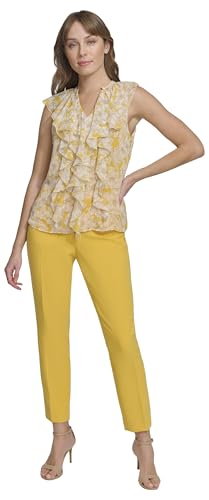 Tommy Hilfiger Damen Arbeitshemd Ärmellos Rüschen Front Shirts, Deep Maize Multi, Klein von Tommy Hilfiger