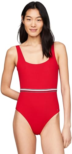 Tommy Hilfiger Damen Badeanzug One Piece Tiefer Rücken, Rot (Primary Red), L von Tommy Hilfiger