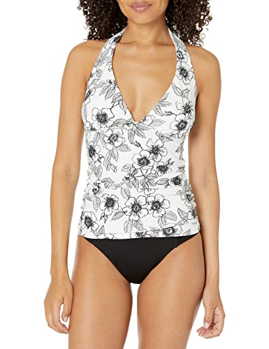 Tommy Hilfiger Damen Badeanzug Top Tankini-Oberteil, Blossom White/Black, Medium von Tommy Hilfiger