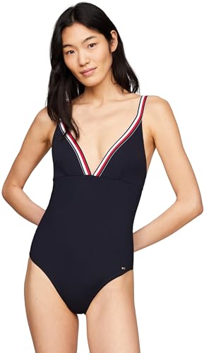 Tommy Hilfiger Damen Badeanzug Triangle One Piece Cut-out, Blau (Desert Sky), L von Tommy Hilfiger