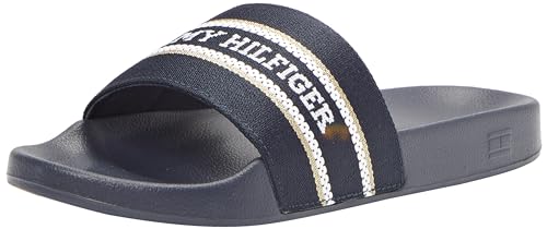 Tommy Hilfiger Damen Badeschuhe Hilfiger Poolslide With Webbing Badelatschen, Blau (Space Blue), 37 von Tommy Hilfiger