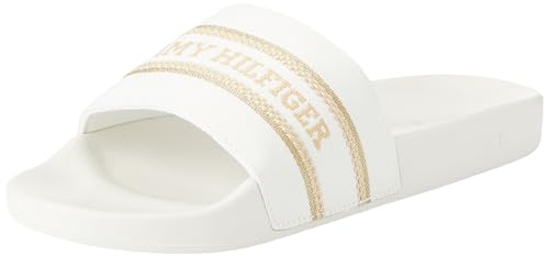 Tommy Hilfiger Damen Badeschuhe Hilfiger Poolslide With Webbing Badelatschen, Weiß (Ecru), 39 von Tommy Hilfiger