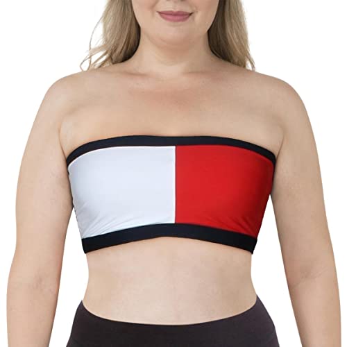 Tommy Hilfiger Damen Bandeau-Top mit solidem Logo Bikini, Rot/Weiß/Marineblau, X-Large von Tommy Hilfiger
