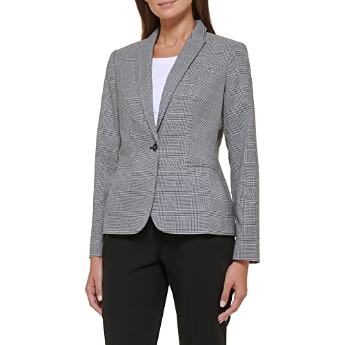 Tommy Hilfiger Damen Blazer - Business Jacke mit schmeichelhafter Passform und EIN-Knopf-Verschluss, Schwarz/Elfenbein, 42 von Tommy Hilfiger