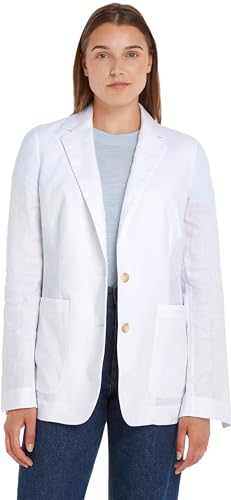 Tommy Hilfiger Damen Blazer Casual Linen Regular Elegant, Weiß (Th Optic White), 46 von Tommy Hilfiger