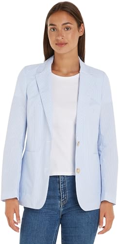 Tommy Hilfiger Damen Blazer Striped Poplin Regular Elegant, Blau (Ithaka Stp/ Breezy Blue), 34 von Tommy Hilfiger