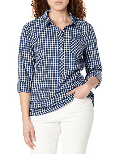 Tommy Hilfiger Damen Bluse Casual Check Roll Tab Ärmel Langarm Hemd, True Blue Multi, X-Klein von Tommy Hilfiger
