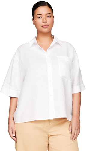 Tommy Hilfiger Damen Bluse Curve Shirt Hemdbluse, Weiß (Th Optic White), 46 von Tommy Hilfiger