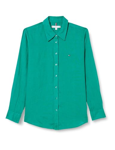 Tommy Hilfiger Damen Bluse Leinen Relaxed Shirt Hemdbluse, Grün (Olympic Green), 38 von Tommy Hilfiger