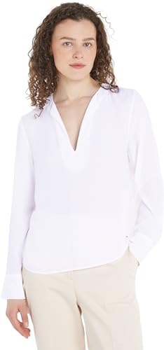 Tommy Hilfiger Viscose Crepe V-Neck Blouse Blusen Damen, Weiß (Th Optic White), 38 von Tommy Hilfiger