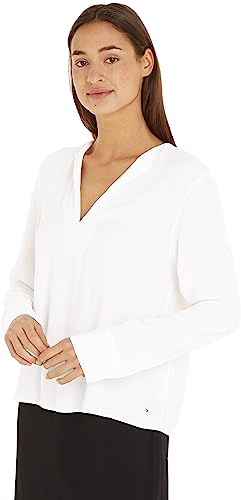 Tommy Hilfiger Damen Bluse Viscose Crepe V-Neck Elegant, Beige (Ancient White), 40 von Tommy Hilfiger