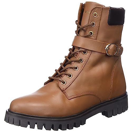 Tommy Hilfiger Damen Low Boot Stiefel Buckle Lace Up Stiefeletten, Braun (Natural Cognac), 37 von Tommy Hilfiger