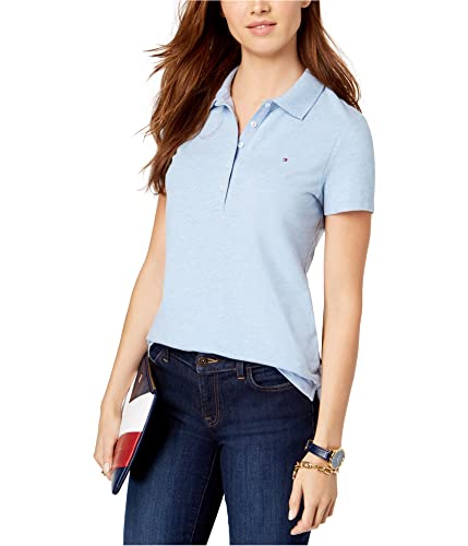 Tommy Hilfiger Damen Button-Down, Poloshirt-Level-up von Basic T-Shirts Polohemd, Chambray Heather, X-Klein von Tommy Hilfiger