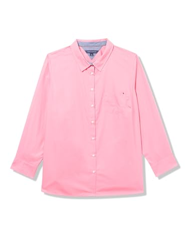 Tommy Hilfiger Damen Button-Down-Langarmhemd mit Kragen und Brusttasche, Pfingstrose, 1X von Tommy Hilfiger