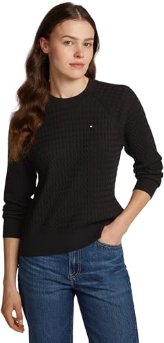Tommy Hilfiger Damen Pullover Zopfmuster Strickpullover, Schwarz (Black), XXL von Tommy Hilfiger