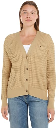 Tommy Hilfiger Damen Strickjacke Cardigan V-Neck mit Knopfleiste, Beige (Harvest Wheat), XXL von Tommy Hilfiger