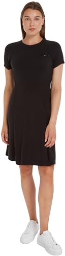 Tommy Hilfiger Damen Kleid Midi Dress Kurzarm, Schwarz (Black), L von Tommy Hilfiger