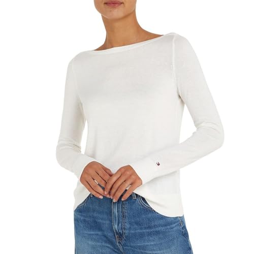 Tommy Hilfiger Damen Pullover Co Jersey Stitch Sweater U-Boot-Ausschnitt, Weiß (Ecru), XS von Tommy Hilfiger
