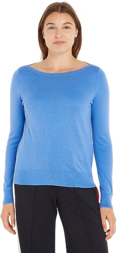 Tommy Hilfiger Damen Pullover Jersey V-Neck Strickpullover, Blau (Iconic Blue), L von Tommy Hilfiger