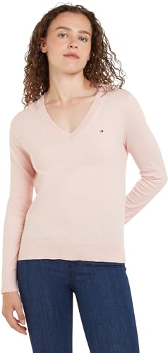 Tommy Hilfiger Damen Pullover Jersey V-Neck Strickpullover, Rosa (Whimsy Pink), XXS von Tommy Hilfiger