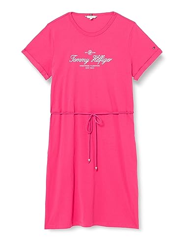 Tommy Hilfiger Damen CRV 1985 REG C-NK Short Dress SS WW0WW40429 T-Shirt Kleider, Rosa (Bright Cerise Pink), 46 von Tommy Hilfiger