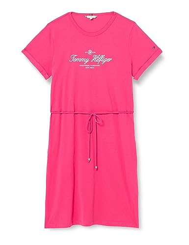 Tommy Hilfiger Damen CRV 1985 REG C-NK Short Dress SS WW0WW40429 T-Shirt Kleider, Rosa (Bright Cerise Pink), 50 von Tommy Hilfiger