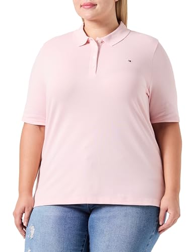 Tommy Hilfiger Damen Poloshirt Kurzarm Curve Regular Pique aus Baumwolle, Rosa (Delicate Pink), 46 von Tommy Hilfiger
