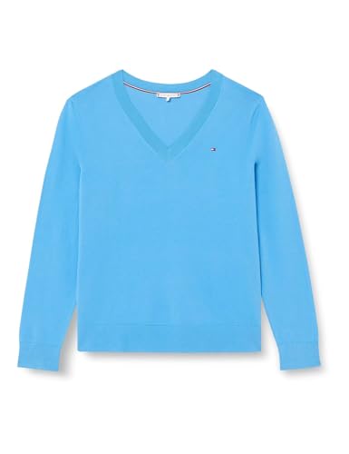 Tommy Hilfiger Damen Pullover Jersey V-Neck Strickpullover, Blau (Iconic Blue), 48 von Tommy Hilfiger