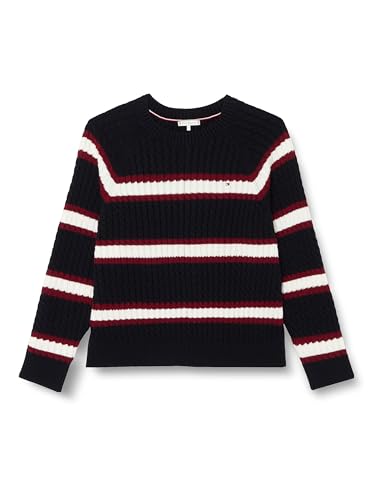 Tommy Hilfiger Damen Pullover C-Neck Sweater Strickpullover, Mehrfarbig (Rouge/Ecru/ Desert Sky Stp), 54 von Tommy Hilfiger