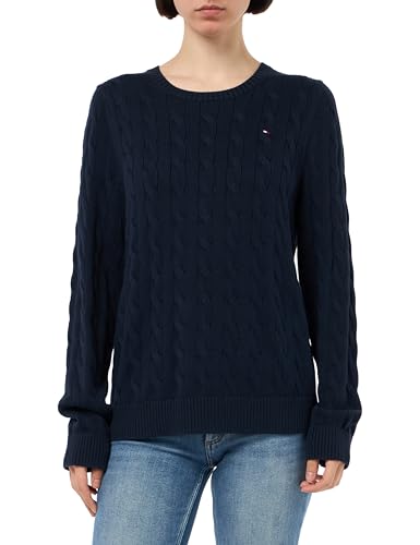 Tommy Hilfiger Damen CRV Co Cable VAR Ls C-Nk SWT Ww0Ww45328 Pullover, Blue (Dark Night Navy), 48 von Tommy Hilfiger