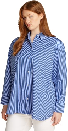 Tommy Hilfiger Damen Hemd Poplin Easy Fit Relaxed Fit, Blau (Blue Stripe), 52 von Tommy Hilfiger