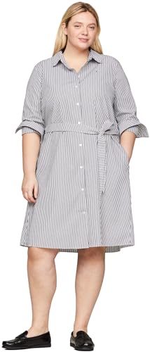 Tommy Hilfiger Damen Hemdkleid Curve Shirt Dress Knielang, Blau (Ithaka Stp/ Desert Sky), 52 von Tommy Hilfiger