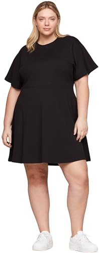 Tommy Hilfiger Damen T-Shirt Kleid Midi Dress Kurzarm, Schwarz (Black), 54 von Tommy Hilfiger
