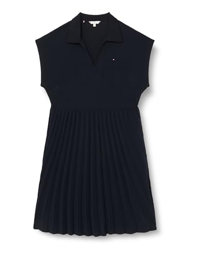 Tommy Hilfiger Damen Polokleid Fluid Solid Pleated Dress Midi-Länge, Blau (Desert Sky), 48 von Tommy Hilfiger
