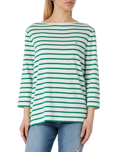 Tommy Hilfiger Damen Langarmshirt aus Baumwolle, Mehrfarbig (Breton Ecru/Olympic Green), 46 von Tommy Hilfiger