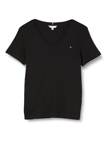 Tommy Hilfiger Damen CRV New Slim Cody V-Neck SS WW0WW41698 Kurzarm Strickoberteile, Schwarz (Black), 46 von Tommy Hilfiger