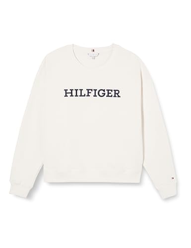 Tommy Hilfiger Damen CRV REG MONOTYPE EMB WW0WW40145 Sweatshirts, Beige (Weathered White), 48 von Tommy Hilfiger