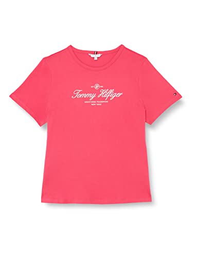 Tommy Hilfiger Damen T-Shirt Kurzarm Rundhalsausschnitt, Rosa (Bright Cerise Pink), 46 von Tommy Hilfiger