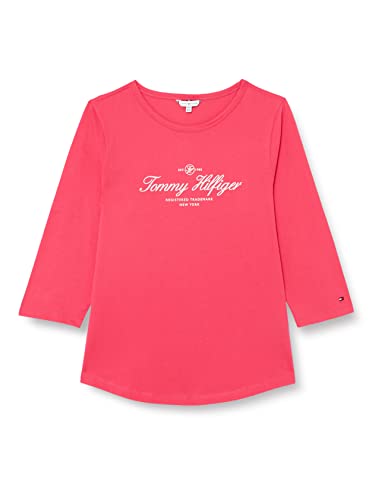 Tommy Hilfiger Damen Langarmshirt Open-Neck Basic, Rosa (Bright Cerise Pink), 46 von Tommy Hilfiger