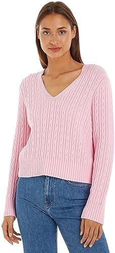 Tommy Hilfiger Damen Pullover V-Neck Sweater Strickpullover, Rosa (Iconic Pink), S von Tommy Hilfiger
