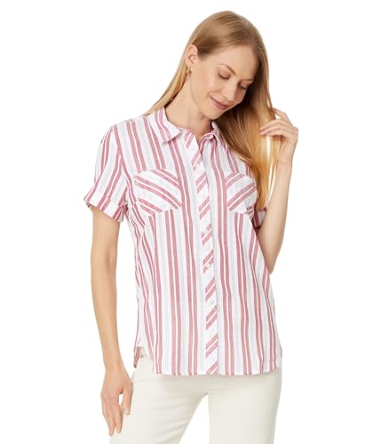 Tommy Hilfiger Damen Camp Shirt, Hellweiß/Scharlachrot, Mittel von Tommy Hilfiger
